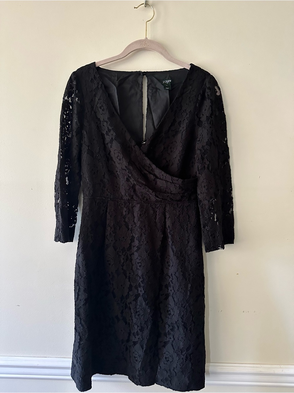 J. Crew Black Lace Wrap-Style Long Sleeve Dress